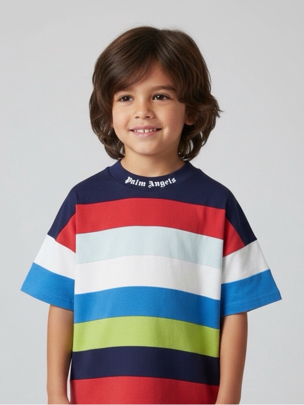 Palm Angels Kids Multicolor Striped Overlogo Jersey T-Shirt NWT